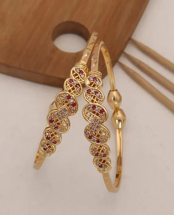 New_Designer_Premium_Quality_High_Gold_Plated_And_Diamond_Ruby_Stone_Fancy_Adjustable_Kadli_Bangle_For_Women
