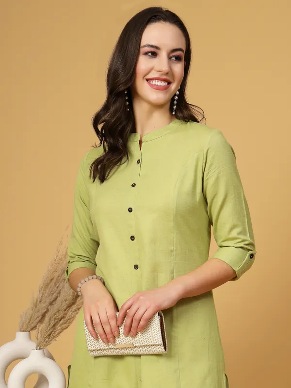 Light_Green_Cotton_Solid_Regular_A-line_Kurta