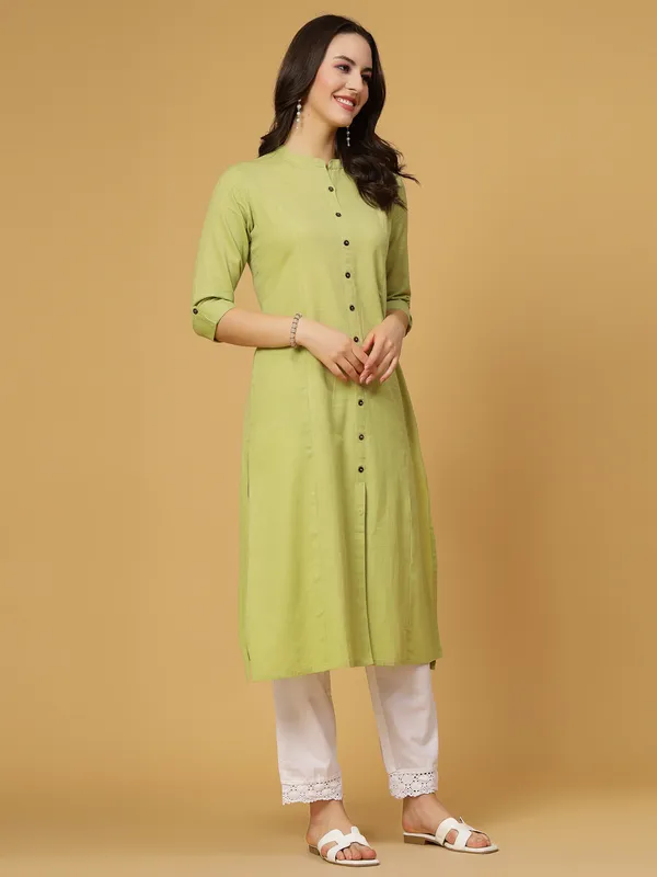 Light_Green_Cotton_Solid_Regular_A-line_Kurta