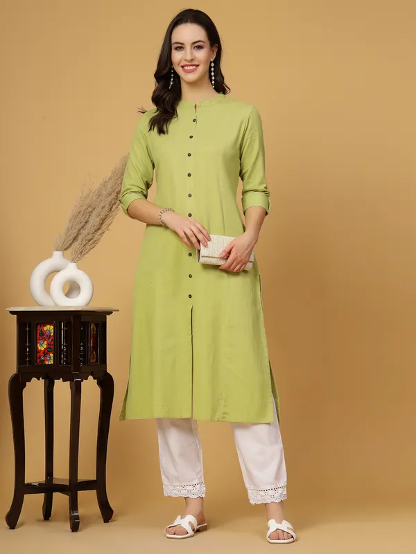 Light_Green_Cotton_Solid_Regular_A-line_Kurta