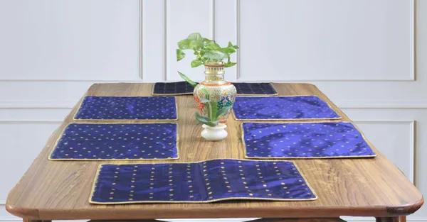 Pack_of_6_Piece_Polysilk_Navy_Blue_Zari_Butti_Taffeta_Collection_Place_Mat_For_Dining_Room_and_Living_Room