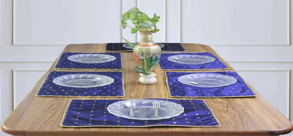 Pack_of_6_Piece_Polysilk_Navy_Blue_Zari_Butti_Taffeta_Collection_Place_Mat_For_Dining_Room_and_Living_Room