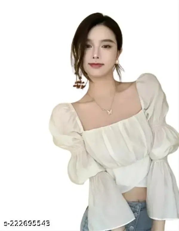 White_Crape_Premium_Solid_Casual_Top_For_Women