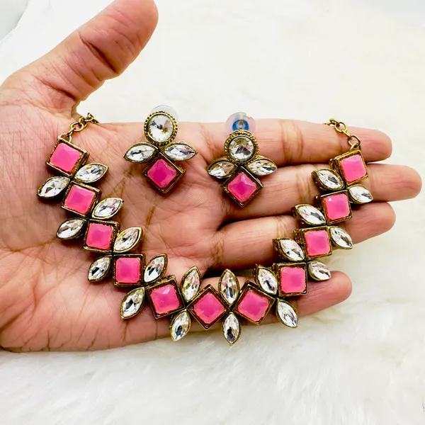 Pink_Alloy_Copper_Pink_Jewellery_Set_For_Women