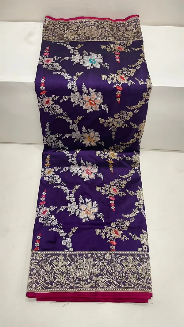 Humairah_Pure_Handloom_Navy_Blue_Katan_Silk_Kadhwa_Tilfi_Multi_Mina_Jungla_Zari_Jaal_with_Navy_Blue_Stripe_Blouse