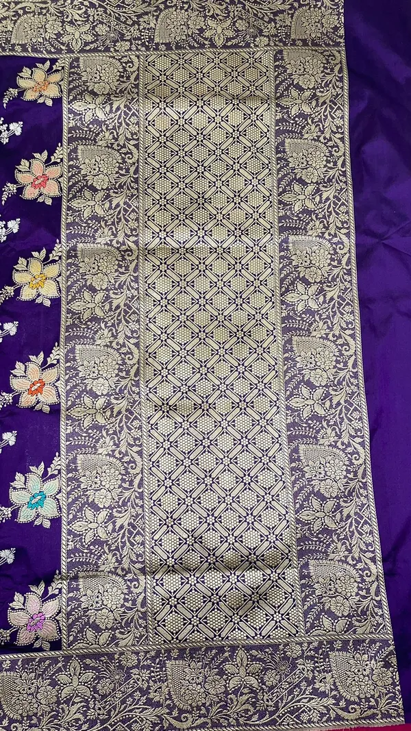 Humairah_Pure_Handloom_Navy_Blue_Katan_Silk_Kadhwa_Tilfi_Multi_Mina_Jungla_Zari_Jaal_with_Navy_Blue_Stripe_Blouse