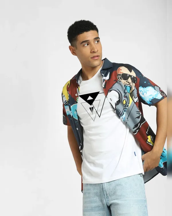 White_Geometric_Printed_Half_Sleeve_Cotton_T-Shirt_For_Men