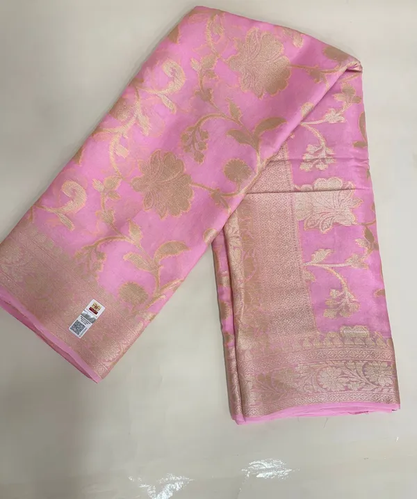Humairah_Presents_Pure_Handloom_Baby_Pink_Chiffon_Floral_Golden_Zari_Boota_Jaal_with_Banarasi_Zari_Border_and_Baby_Pink_Blouse