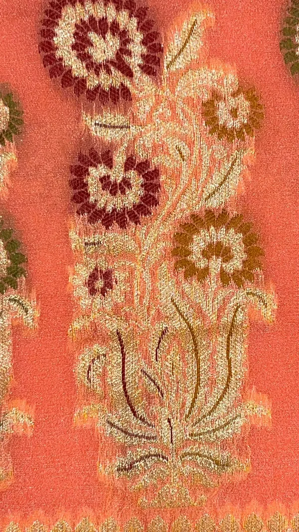 Humairah_Pure_Handwoven_Orange_Chiffon_Resham_Mina_Zari_Booti_with_Resham_Golden_Zari_Kadiyal_Banarasi_Mina_Border_with_Orange_Blouse