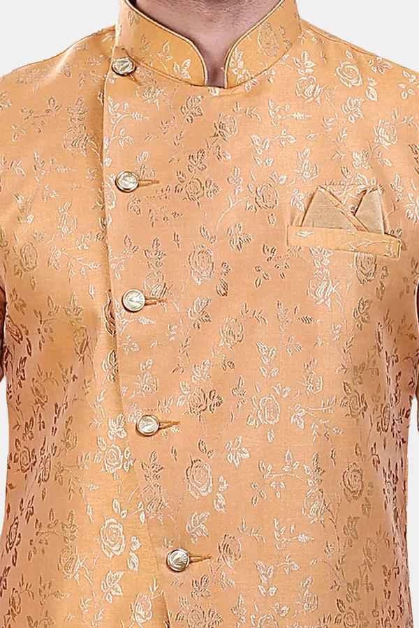Floral_Print_Yellow_Jacquard_Sherwani_With_Heram_Pant