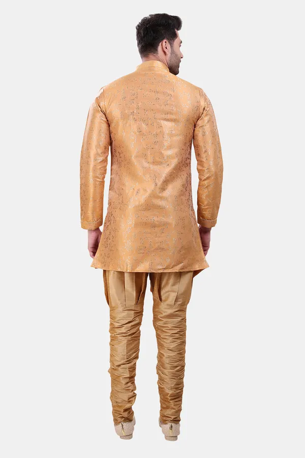 Floral_Print_Yellow_Jacquard_Sherwani_With_Heram_Pant