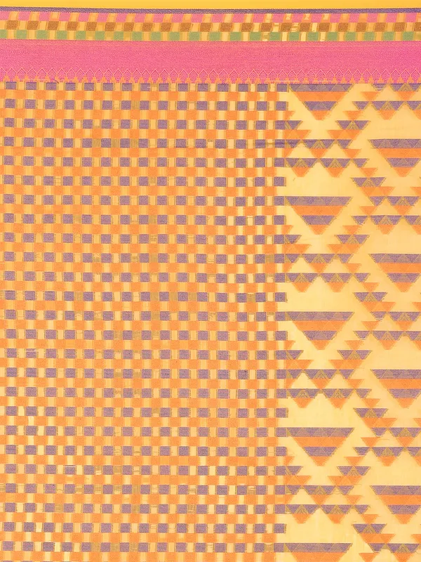 Yellow_Cotton_Blend_Banarasi_Sarees_For_Women