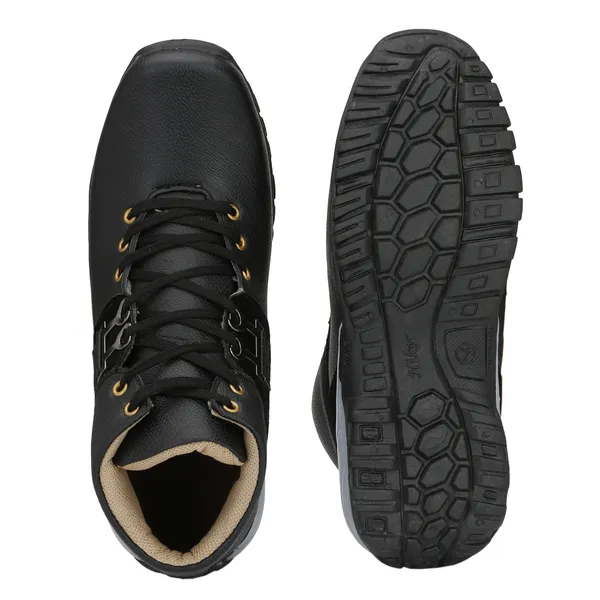 Black_Leatherette_And_Airmix_Lace_Ups_Boots_For_Men