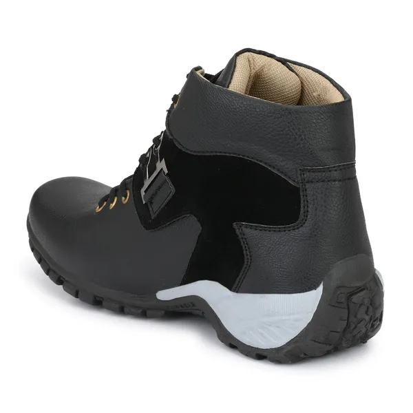 Black_Leatherette_And_Airmix_Lace_Ups_Boots_For_Men