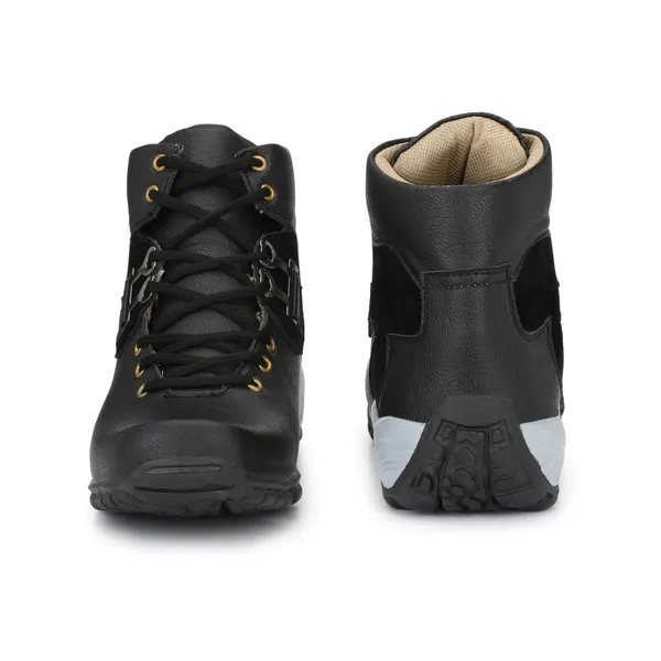 Black_Leatherette_And_Airmix_Lace_Ups_Boots_For_Men
