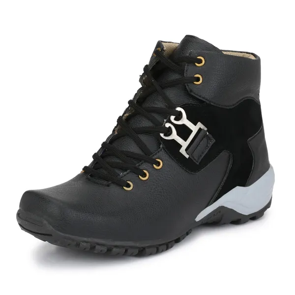 Black_Leatherette_And_Airmix_Lace_Ups_Boots_For_Men