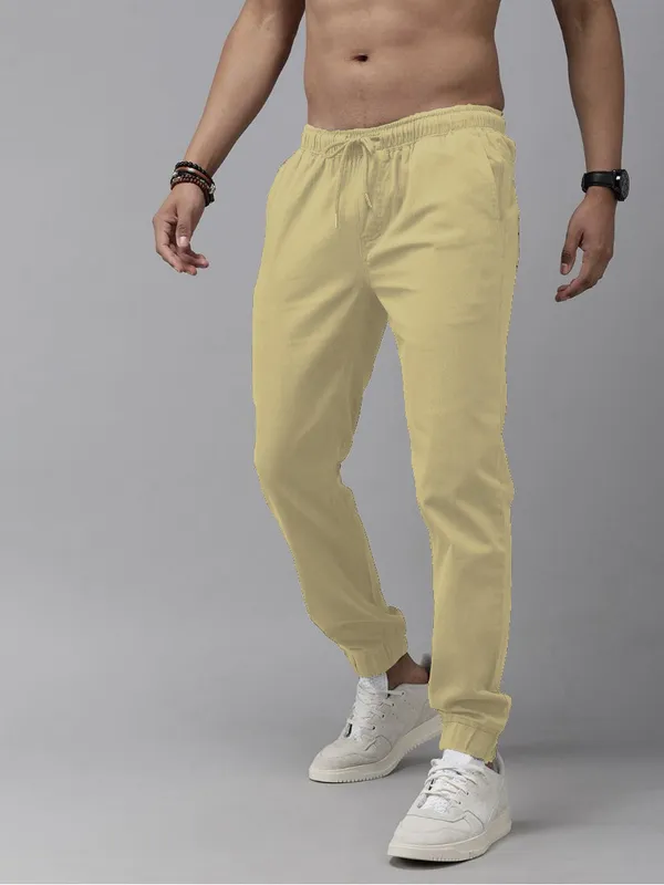 Off_White_Cotton_Blend_Solid_Mens_Joggers
