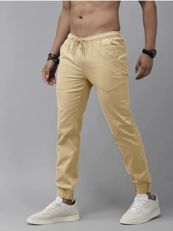 Beige_Cotton_Blend_Premium_Solid_Joggers_For_Men