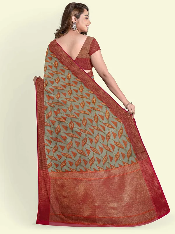 Sea_Green_Cotton_Blend_Banarasi_Sarees_For_Women