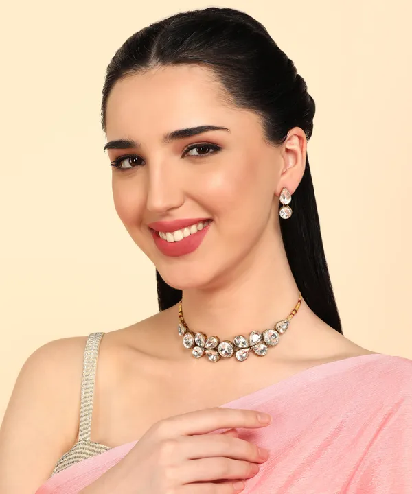 White_And_Gold_Metal_Alloy_Jewellery_Set_For_Women_|_Necklace_And_Earings