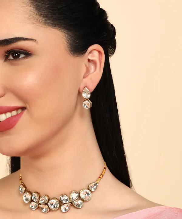 White_And_Gold_Metal_Alloy_Jewellery_Set_For_Women_|_Necklace_And_Earings