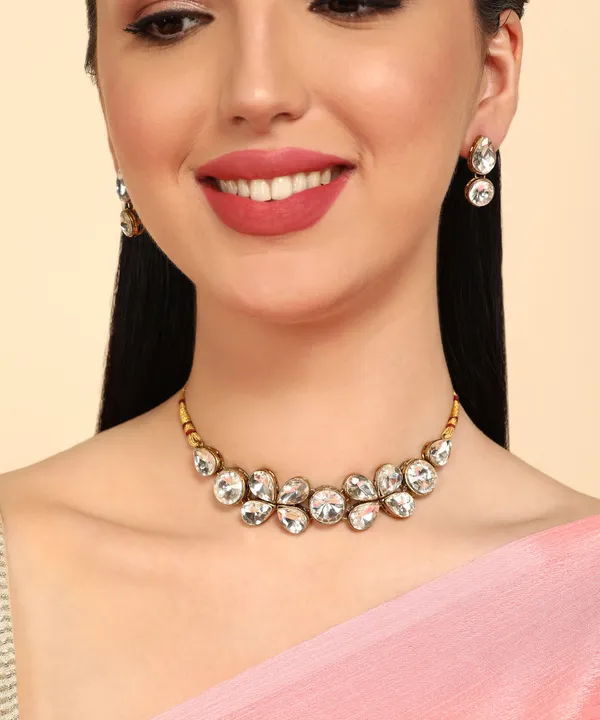 White_And_Gold_Metal_Alloy_Jewellery_Set_For_Women_|_Necklace_And_Earings