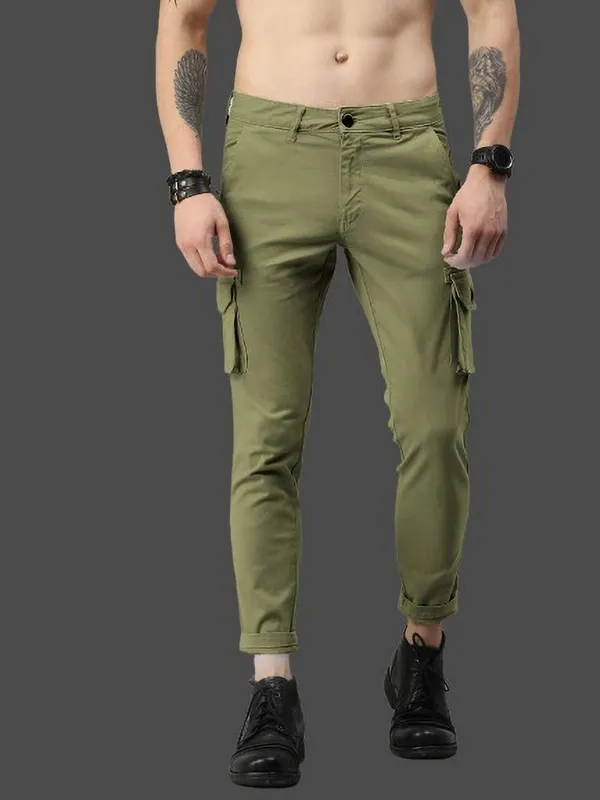 Olive_Green_Cotton_Blend_Premium_Solid_Cargo_For_Men