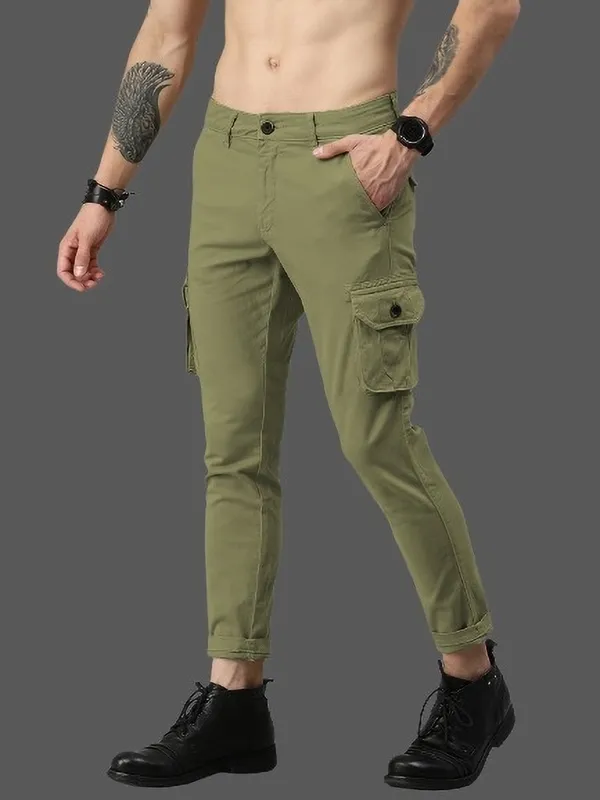 Olive_Green_Cotton_Blend_Premium_Solid_Cargo_For_Men