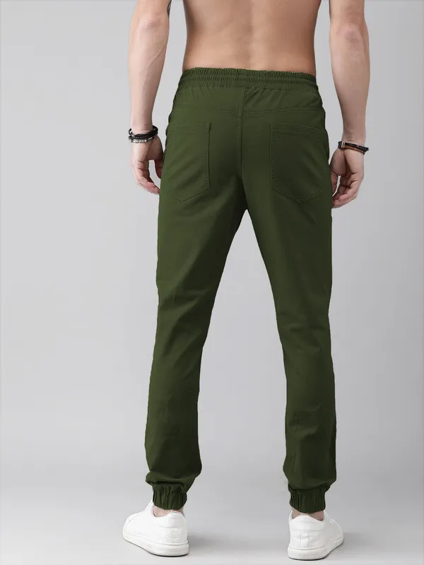 Olive_Green_Cotton_Blend_Solid_Mens _slim_fit_Joggers