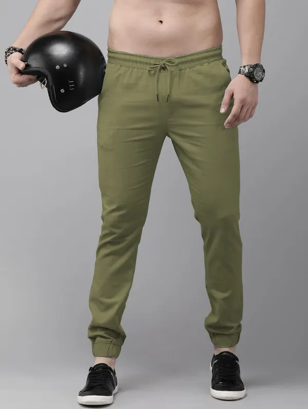 Olive_Green_Cotton_Blend_Solid_Mens_slim_fit _Joggers