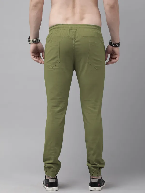 Olive_Green_Cotton_Blend_Solid_Mens_slim_fit _Joggers