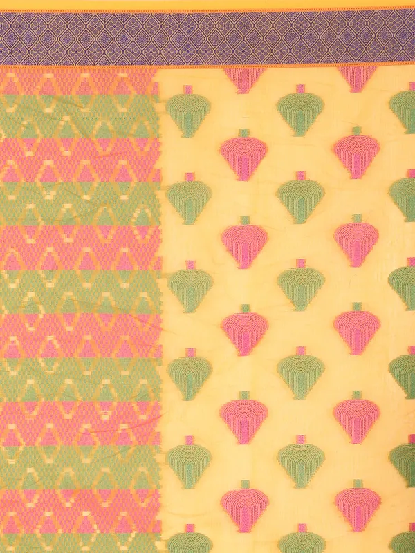 Yellow_Cotton_Blend_Banarasi_Sarees_For_Women