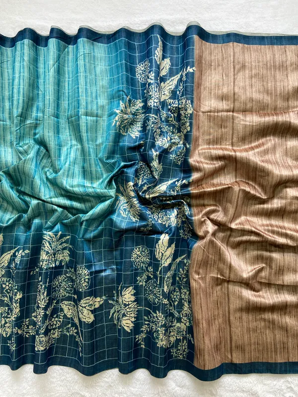 Soft_Tussar_Silk_sarees_with_Beautiful_Print_With_Attractive_Zari_Line_Saree_And_Print_Blouse_With_Tassels