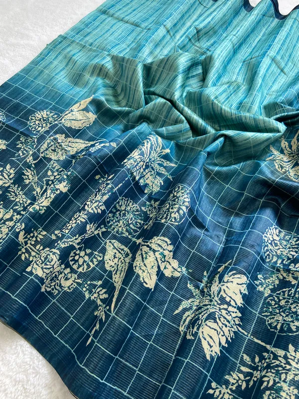 Soft_Tussar_Silk_sarees_with_Beautiful_Print_With_Attractive_Zari_Line_Saree_And_Print_Blouse_With_Tassels