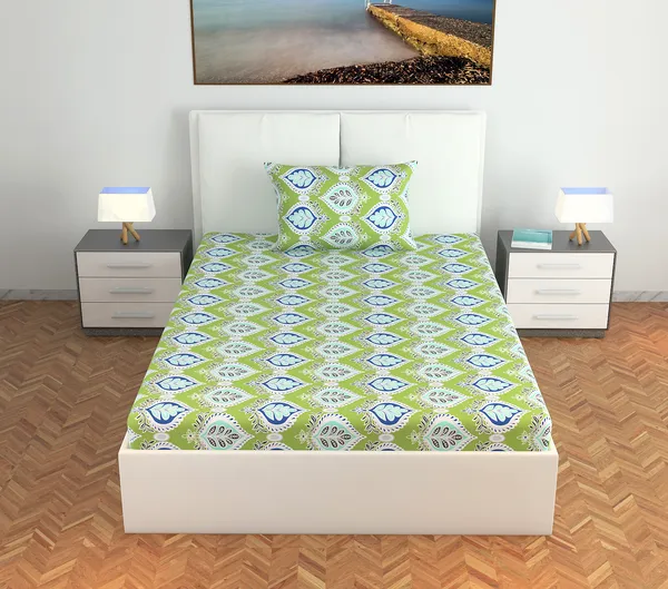 144_TC_Single_Bedsheet_Cotton_With_Pillow_cover_Greeny_Garden_(145_x_223_CM)_Apple_Green
