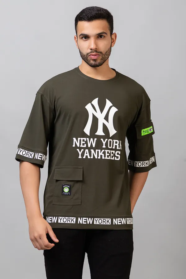 Olive_Honey_Comb_Printed_Round_Neck_Soft_T-Shirt_For_Men