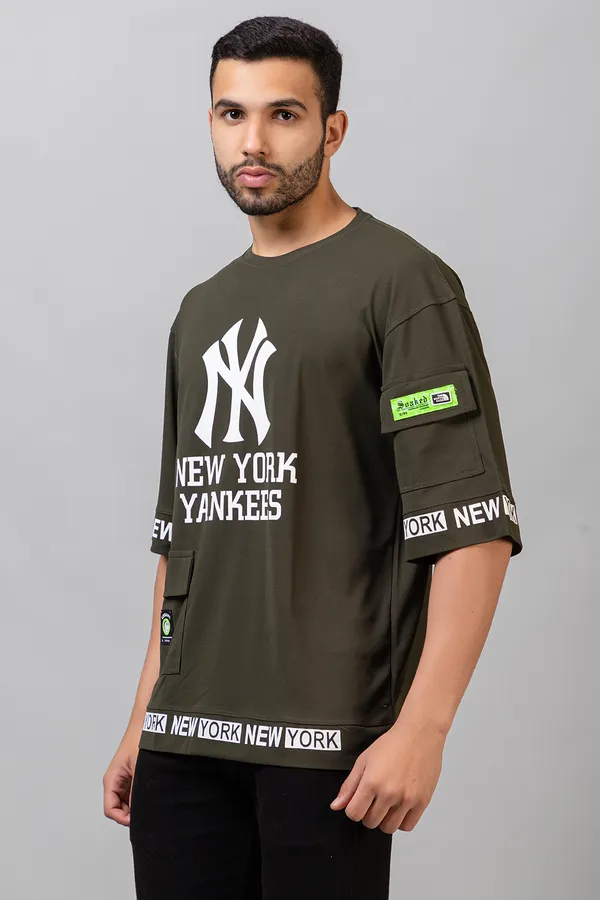 Olive_Honey_Comb_Printed_Round_Neck_Soft_T-Shirt_For_Men