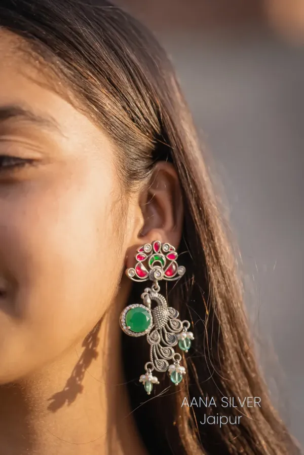 925_Pure_Sterling_Silver_|_Peacock_Kundan_Earrings_|_Well_Stamped_&_Hallmarked