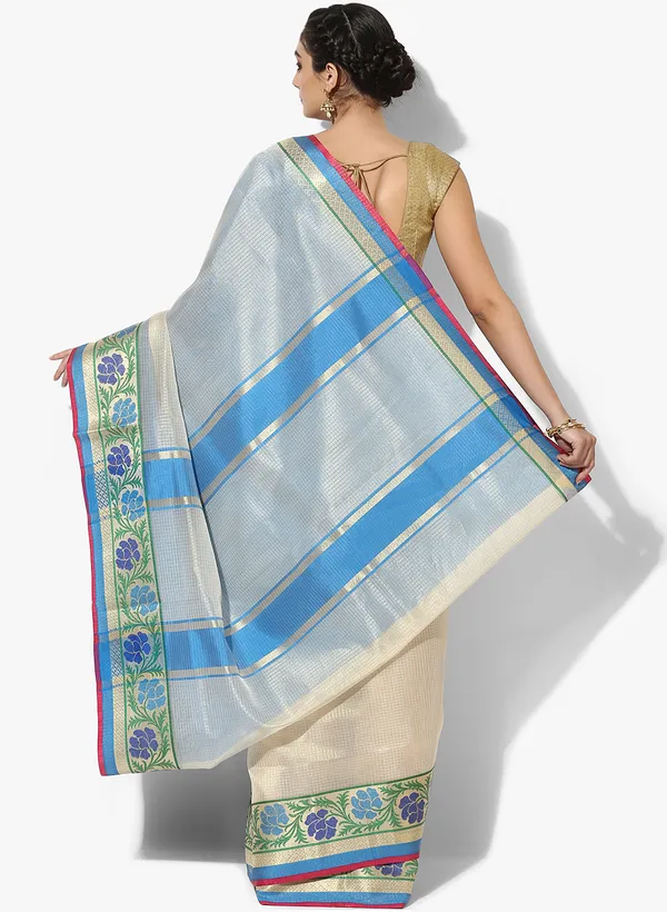 Beige_Silk_Blend_Banarasi_Sarees_For_Women