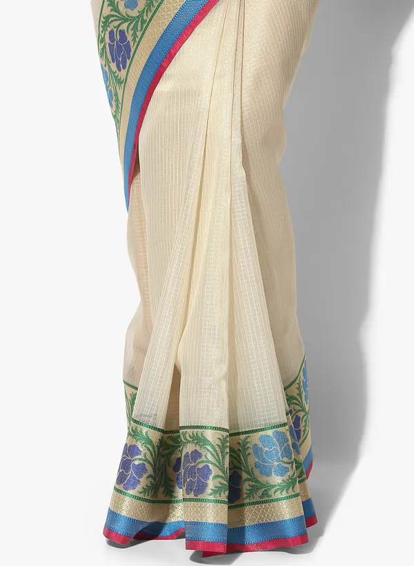 Beige_Silk_Blend_Banarasi_Sarees_For_Women