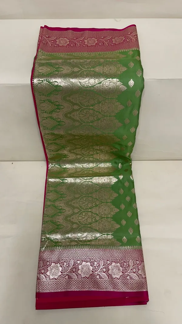 Humairah_Presents_Pista_Green_Satin_Silk_Floral_Zari_Booti_with_Contrast_Magenta_2D_Silver_Zari_Border_with_Magenta_Blouse