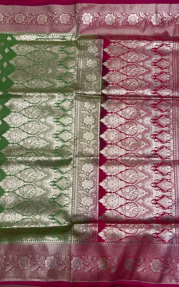 Humairah_Presents_Pista_Green_Satin_Silk_Floral_Zari_Booti_with_Contrast_Magenta_2D_Silver_Zari_Border_with_Magenta_Blouse