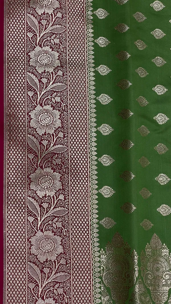 Humairah_Presents_Pista_Green_Satin_Silk_Floral_Zari_Booti_with_Contrast_Magenta_2D_Silver_Zari_Border_with_Magenta_Blouse