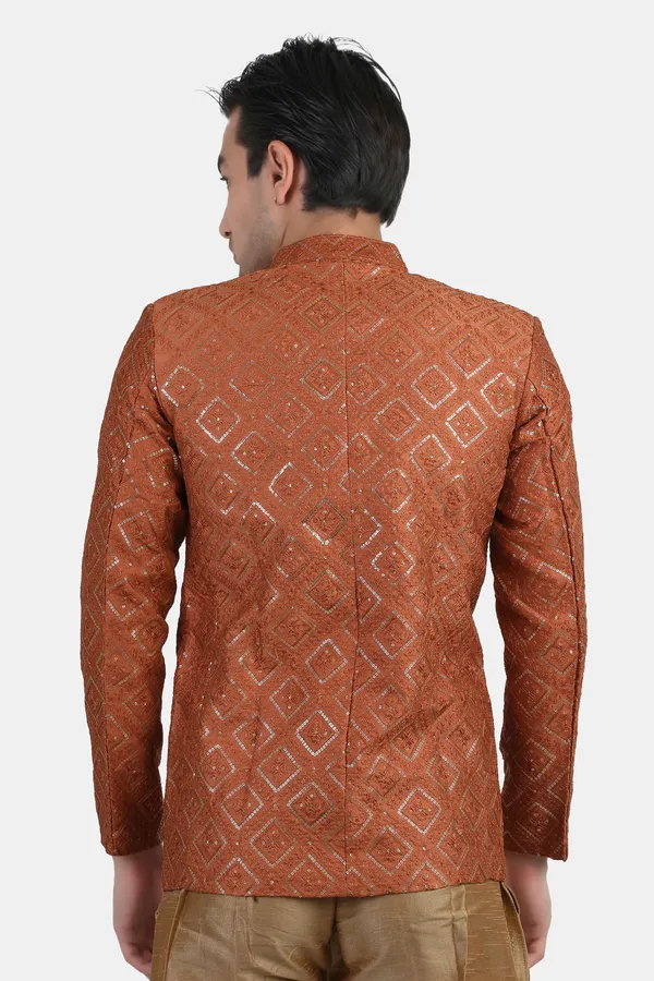 Rust_Embroidered,_Self_Design_Bandhgala