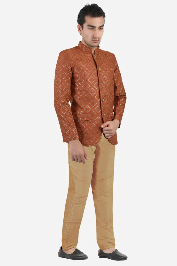 Rust_Embroidered,_Self_Design_Bandhgala