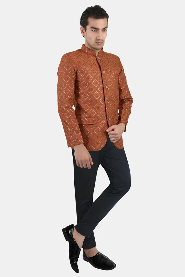 Rust_Embroidered,_Self_Design_Bandhgala