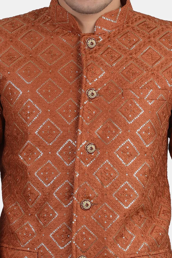 Rust_Embroidered,_Self_Design_Bandhgala