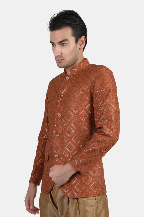 Rust_Embroidered,_Self_Design_Bandhgala