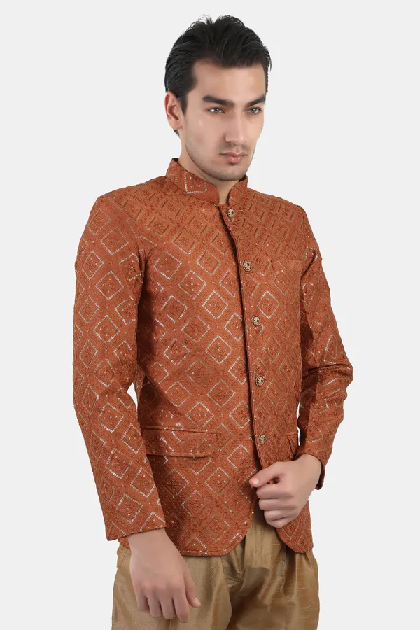 Rust_Embroidered,_Self_Design_Bandhgala