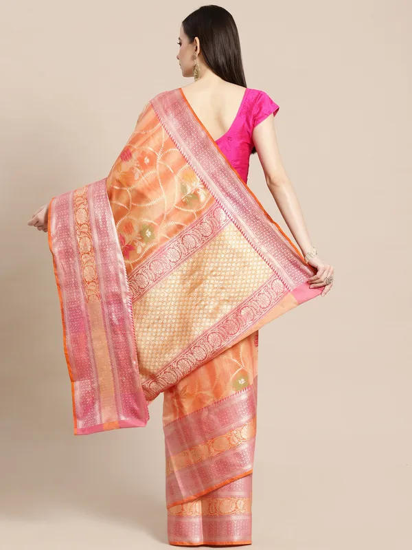 Peach_Matka_Silk/Silk_Blend_Banarasi_Sarees_For_Women